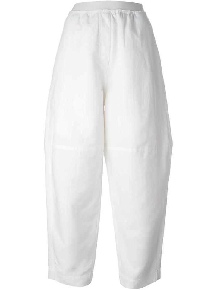 Mm6 Maison Margiela Wide Leg Trousers, Women's, Size: 44, White, Cotton/linen/flax