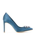 Sarah Chofakian Embellished Satin Pumps - Blue