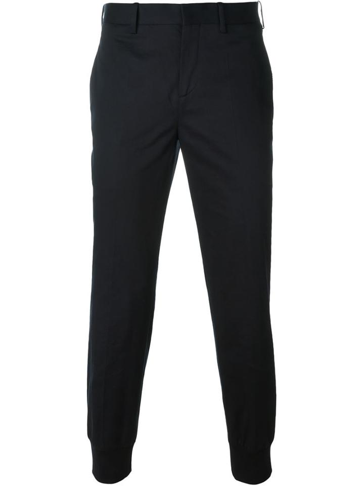Neil Barrett Cuffed Ankle Trousers, Men's, Size: 50, Black, Cotton/spandex/elastane