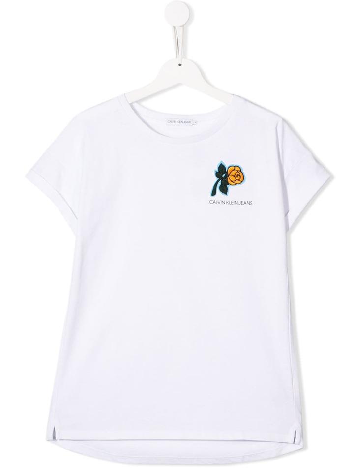 Calvin Klein Kids Teen Embroidered Flower Patch T-shirt - White