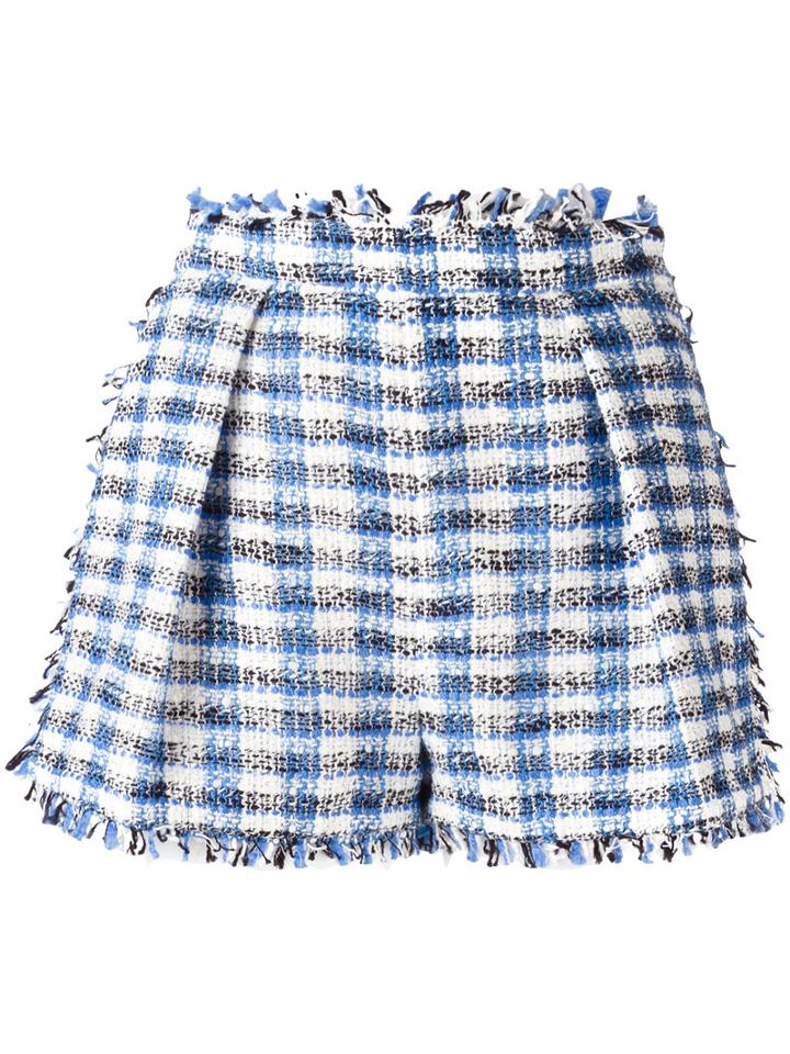 Msgm Fringed Plaid Shorts, Women's, Size: 40, Blue, Cotton/viscose/acrylic/polyester