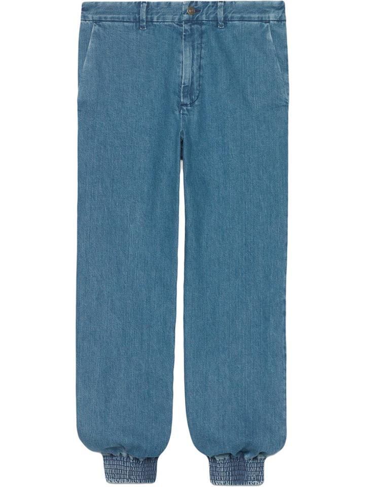 Gucci Marble Washed Denim Track Pants - Blue