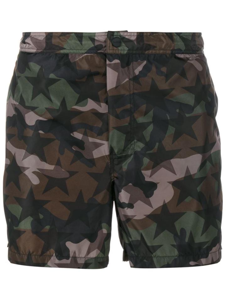Valentino Camouflage And Star Print Swim Shorts
