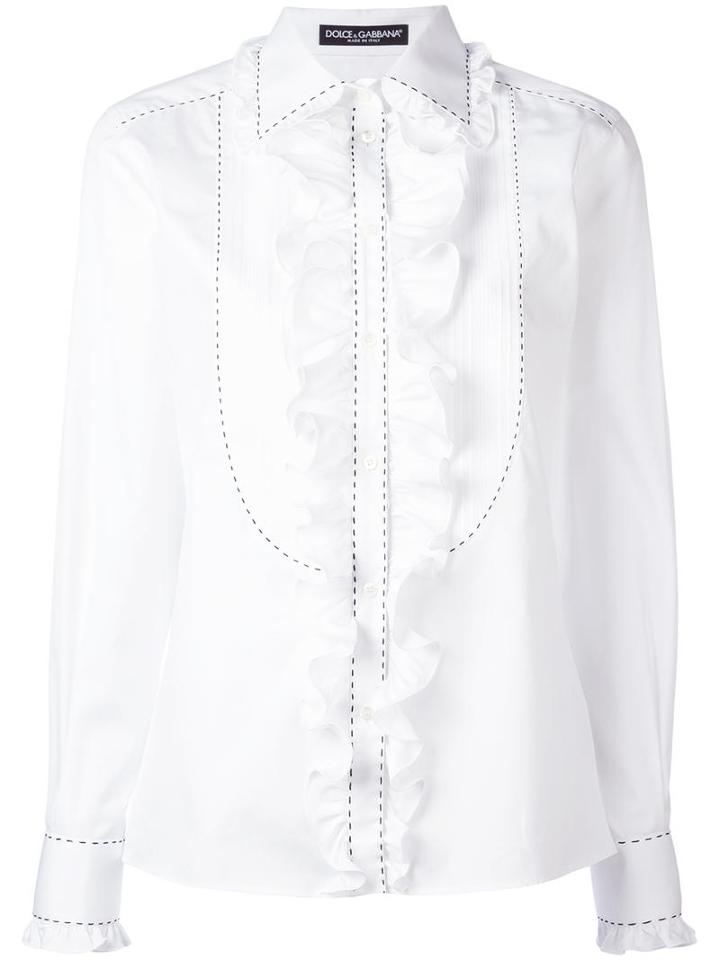 Dolce & Gabbana Ruffled Shirt, Women's, Size: 42, White, Cotton