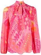 Rixo Abstract-print Silk Blouse - Pink