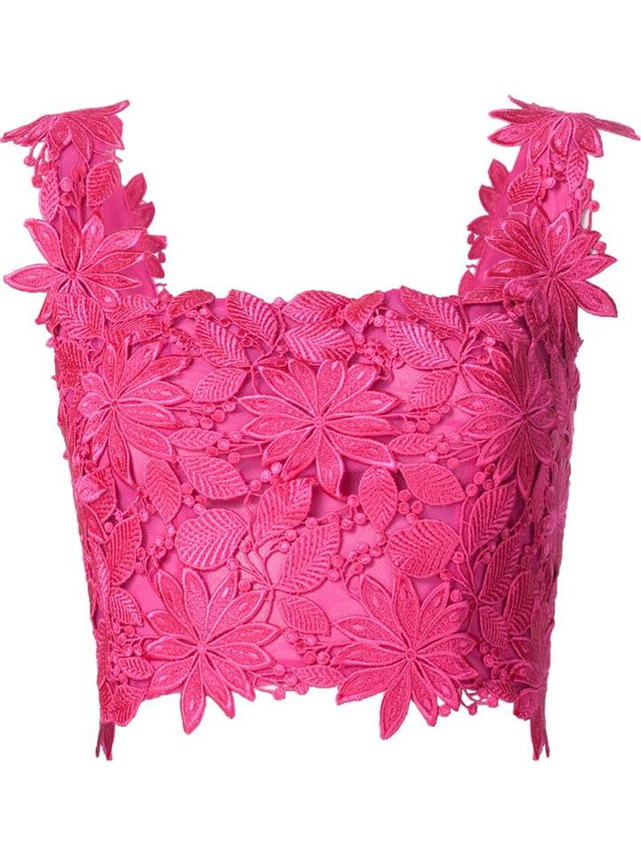 Monique Lhuillier Floral Applique Strappy Cropped Top