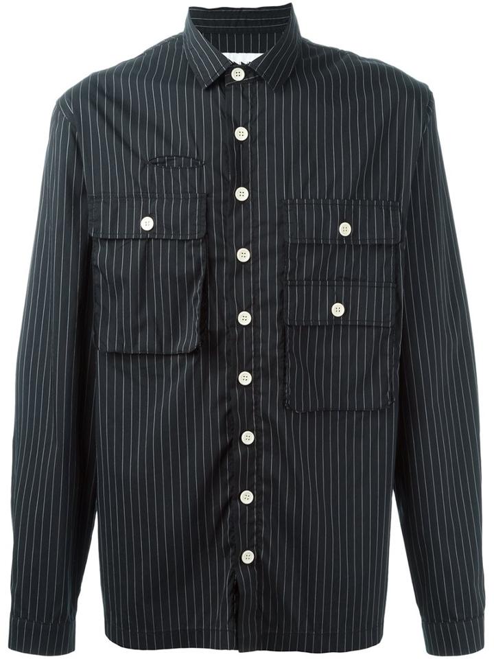 Sunnei Pinstripe Pocket Shirt, Men's, Size: Large, Black, Cotton/polyamide/spandex/elastane