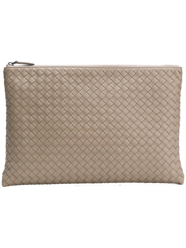 Bottega Veneta Intrecciato Large Pouch - Grey