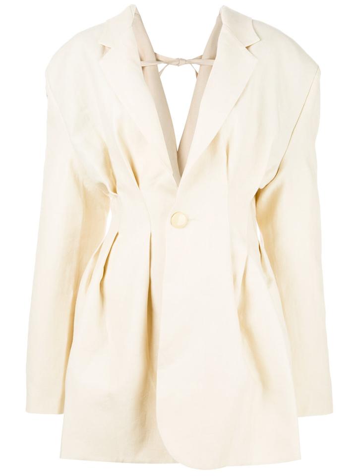 Jacquemus - V-back Pleated Blazer - Women - Cotton/linen/flax/viscose - 38, Women's, White, Cotton/linen/flax/viscose