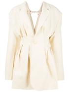 Jacquemus - V-back Pleated Blazer - Women - Cotton/linen/flax/viscose - 38, Women's, White, Cotton/linen/flax/viscose