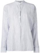 Vince - Mandarin Neck Striped Shirt - Women - Cotton - M, White, Cotton