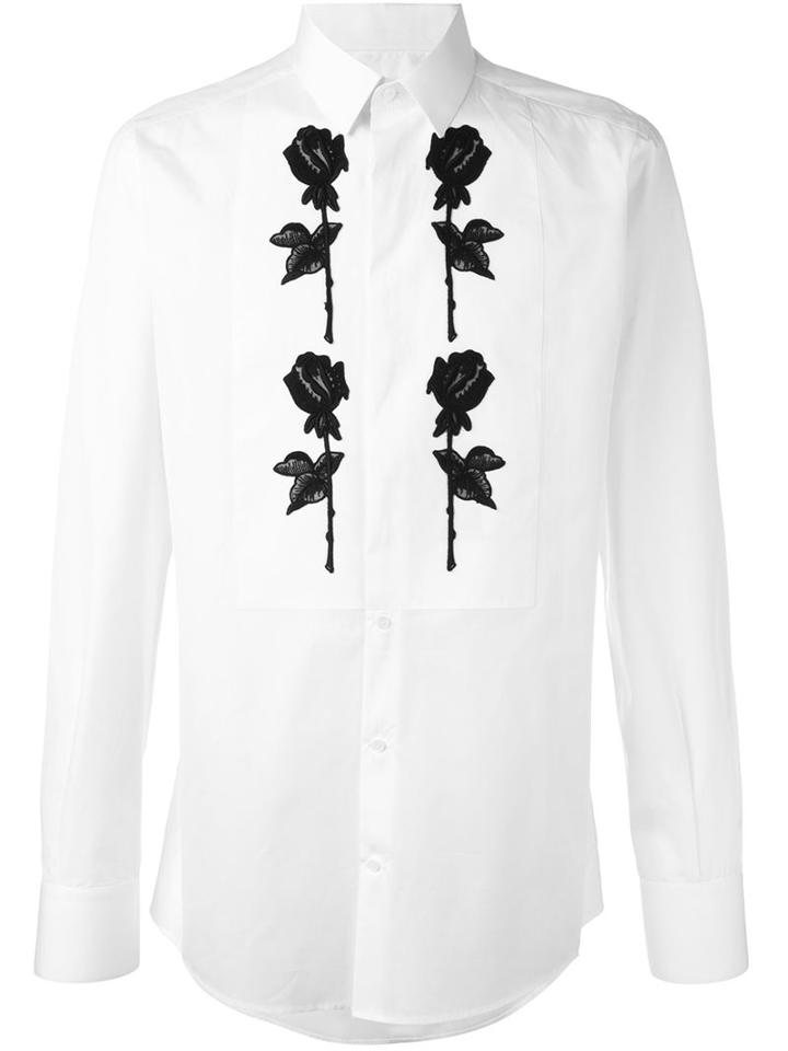 Dolce & Gabbana Rose Appliqué Shirt, Men's, Size: 41, White, Cotton/silk