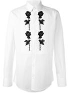 Dolce & Gabbana Rose Appliqué Shirt, Men's, Size: 41, White, Cotton/silk
