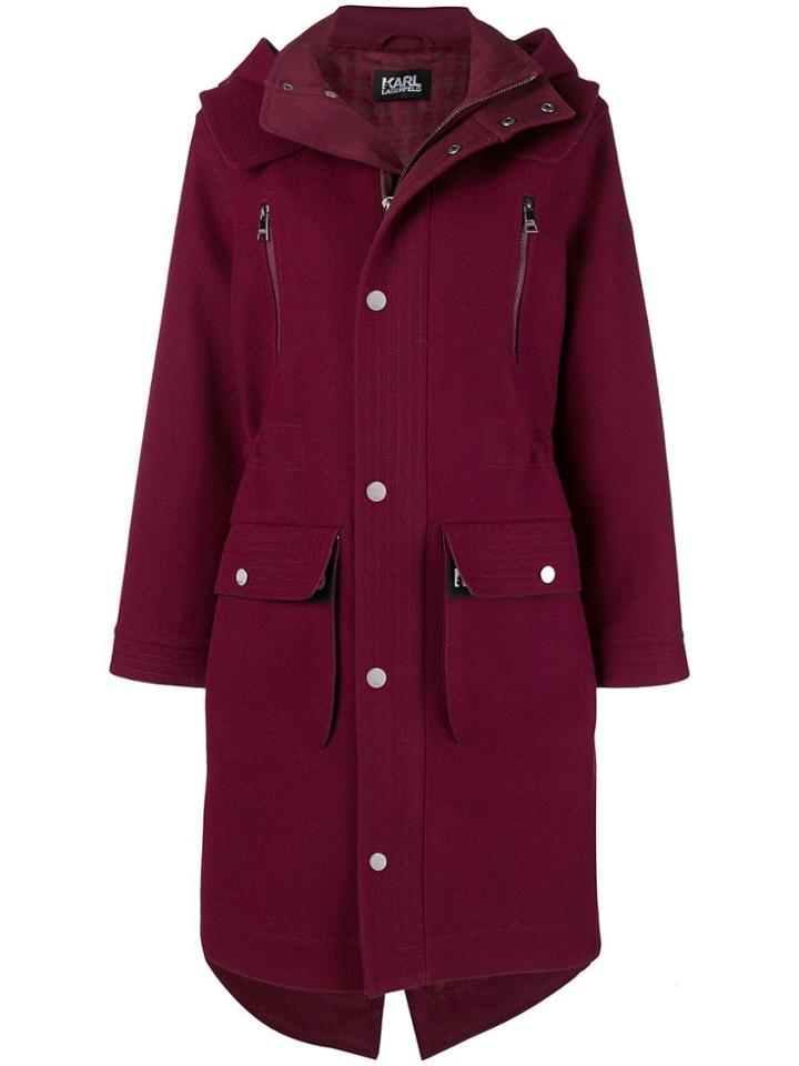 Karl Lagerfeld Hooded Oversized Parks Coat - Red