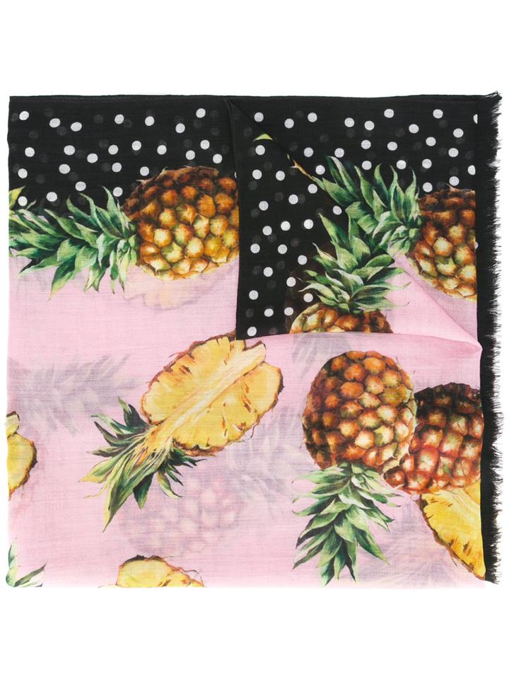 Dolce & Gabbana Pineapple Pattern Scarf, Women's, Black, Cashmere