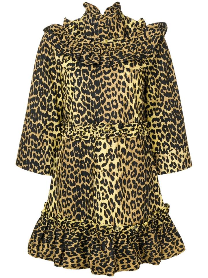 Ganni Ruffled Leopard Print Dress - Brown