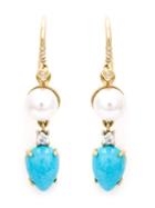 Irene Neuwirth Turquoise And Pearl Drop Earrings, Women's, White