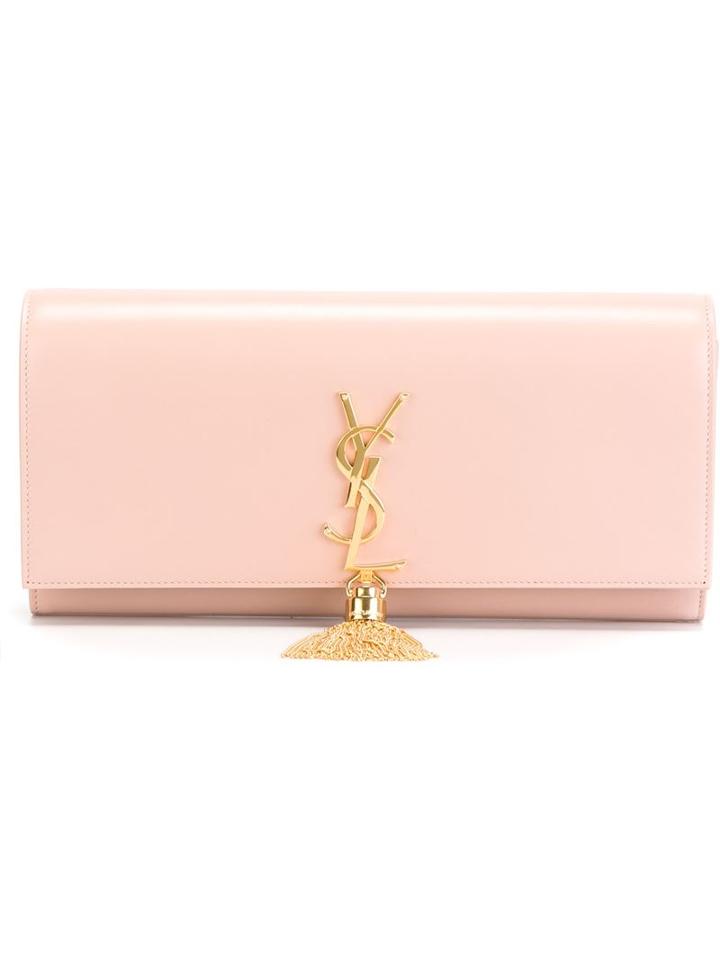 Saint Laurent Classic Monogram Clutch, Women's, Pink/purple, Leather