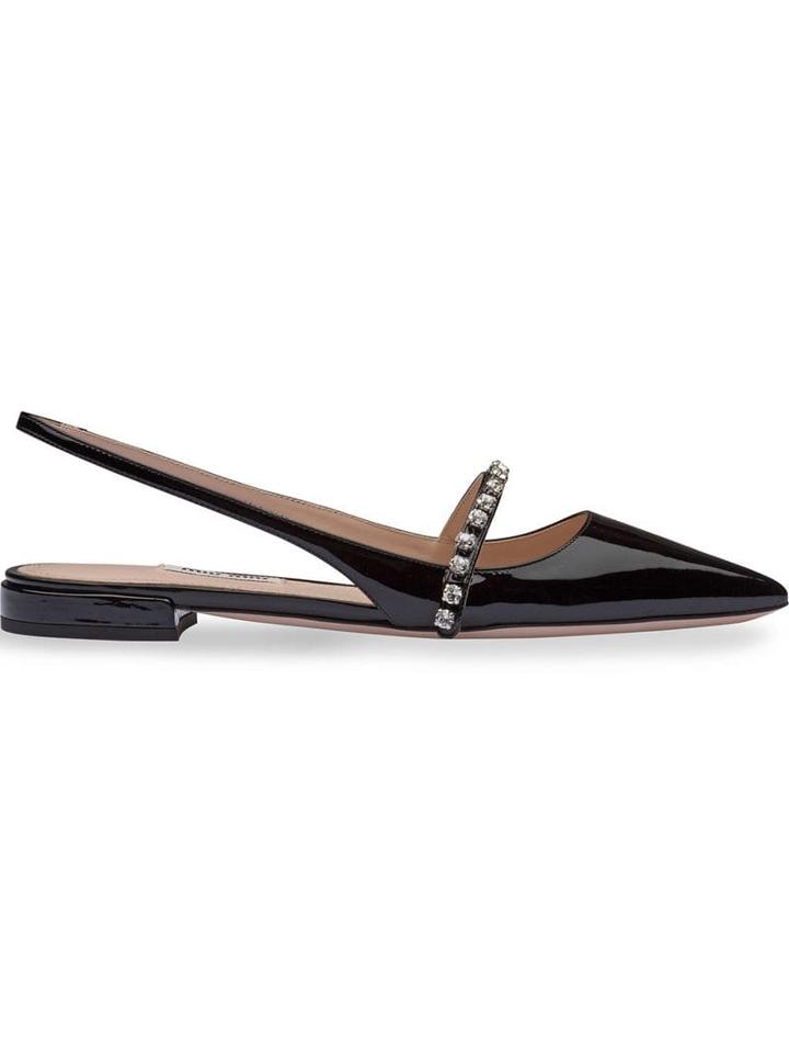 Miu Miu Embellished Slingback Ballerina Shoes - Black