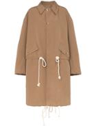 Plan C Drawstring Waist Shoulder Strap Trench Coat - Brown