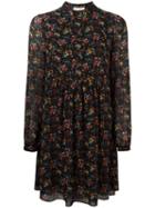 Saint Laurent Wild Flower Print Folk Dress, Women's, Size: 36, Black, Silk