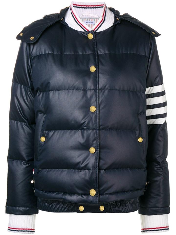 Thom Browne Navy 4-bar Down Hood Bomber - Blue