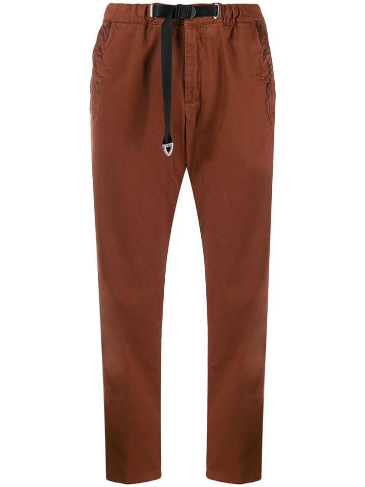 White Sand Buckle-fastening Embroidered Trousers - Orange