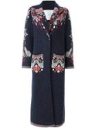 Giada Benincasa Floral Long Coat, Women's, Size: Medium, Blue, Acrylic/nylon/polyamide/merino