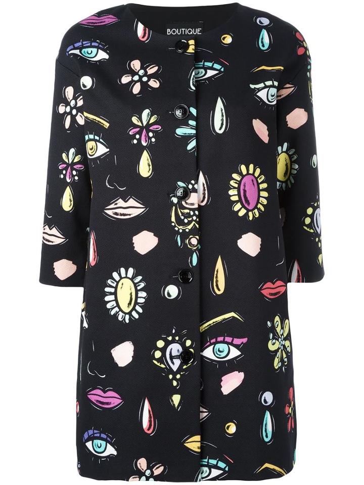 Boutique Moschino Multi-print Coat, Women's, Size: 44, Black, Cotton/other Fibers/polyester