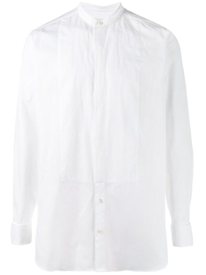 Dries Van Noten Collarless Button-up Shirt, Men's, Size: 48, White, Cotton