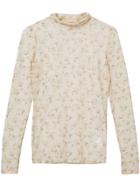 Brock Collection Floral Tulle Turtleneck Top - Nude & Neutrals
