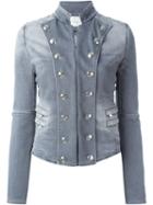 Pierre Balmain Military Style Denim Jacket, Women's, Size: 42, Grey, Cotton/polyester