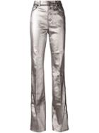 Sonia Rykiel Metallic Coated Bootcut Jeans, Women's, Size: 38, Grey, Cotton/spandex/elastane