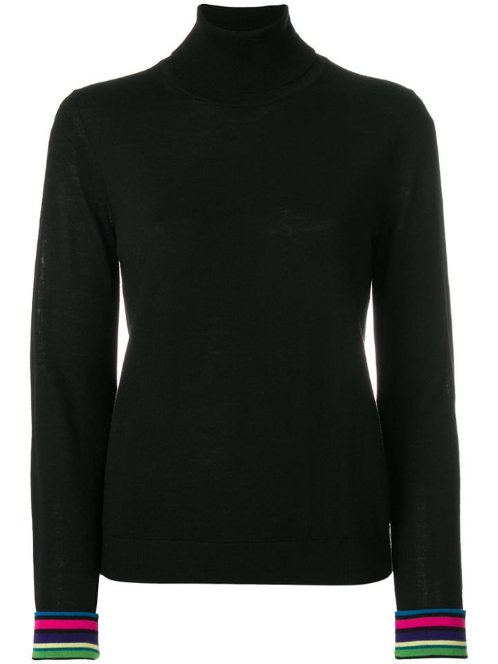 Ps By Paul Smith Striped Cuffs Roll Neck Sweater - Black