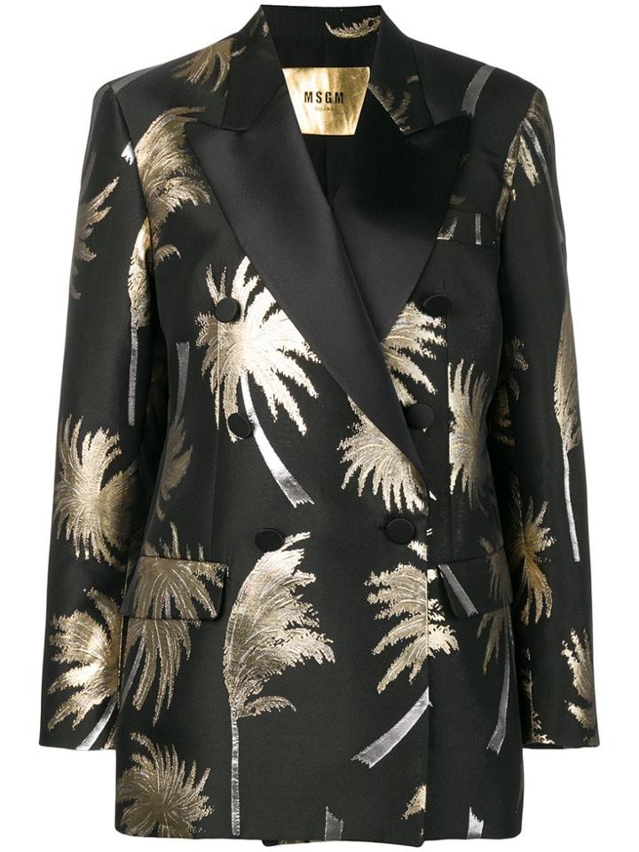 Msgm Metallic Palm Tree Blazer - Black