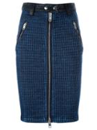 Diesel Front Zip Denim Skirt, Women's, Size: 25, Blue, Cotton/spandex/elastane