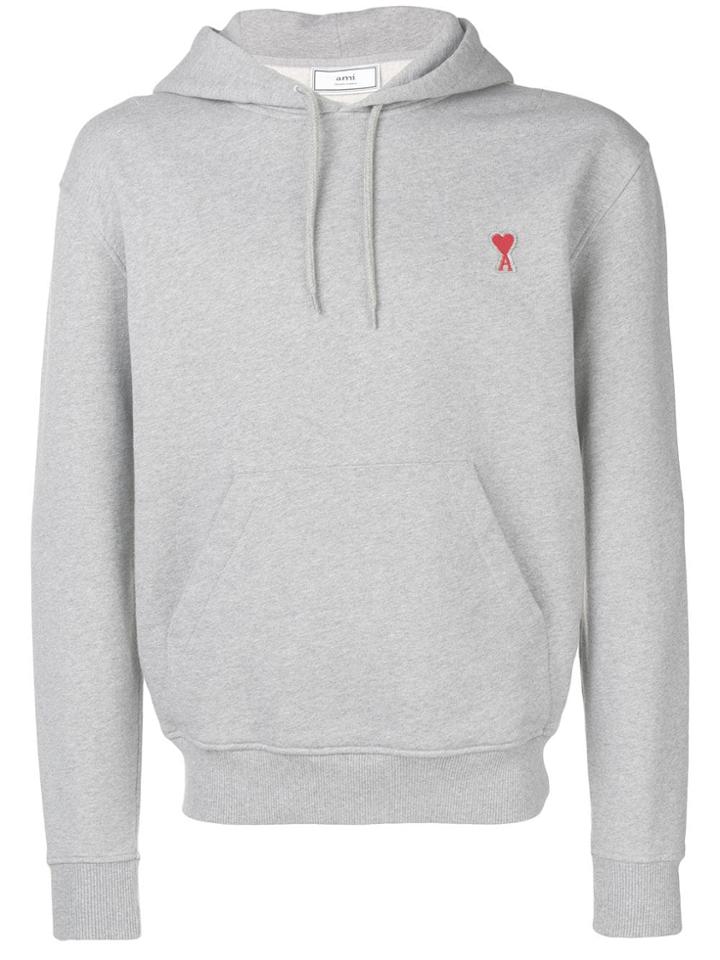 Ami Alexandre Mattiussi Hoodie With Red Ami De Coeur Patch - Grey