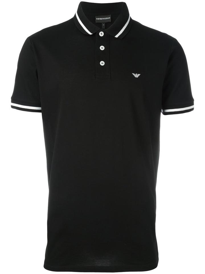 Emporio Armani Striped Trim Polo Shirt, Men's, Size: Xxxl, Black, Cotton