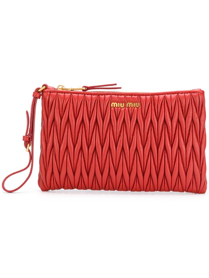 Miu Miu Matelassé Zip Clutch - Red