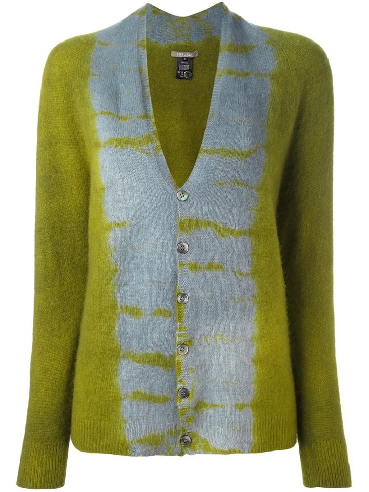 Suzusan Tie Dye Cardigan, Women's, Size: Small, Green, Cashmere
