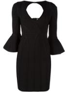 Hervé Léger Flared Sleeve Fitted Dress, Women's, Size: Small, Black, Rayon/nylon/spandex/elastane