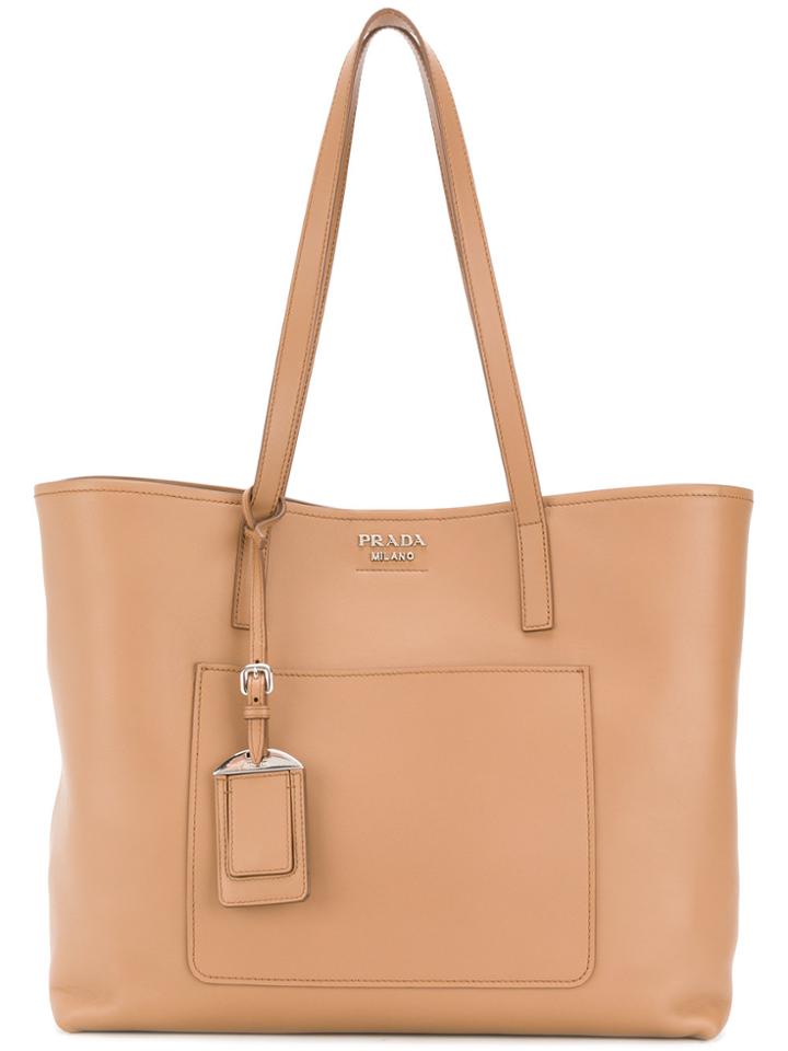 Prada Patch Pocket Tote Bag - Brown
