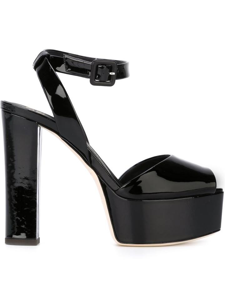 Giuseppe Zanotti Design Platform Sandals, Women's, Size: 38.5, Black, Leather/patent Leather