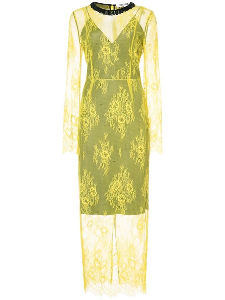 Dvf Diane Von Furstenberg Crew Neck Lace Dress - Yellow & Orange