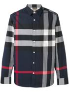 Burberry Checked Button Down Shirt - Blue