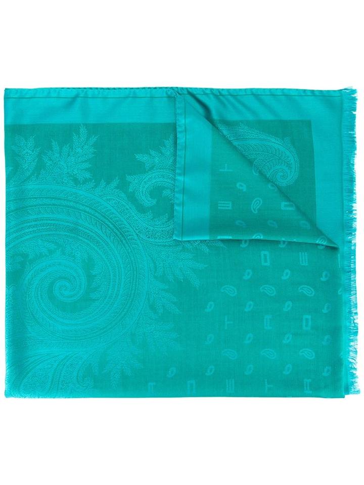 Etro Woven Paisley Scarf, Women's, Blue, Wool/silk
