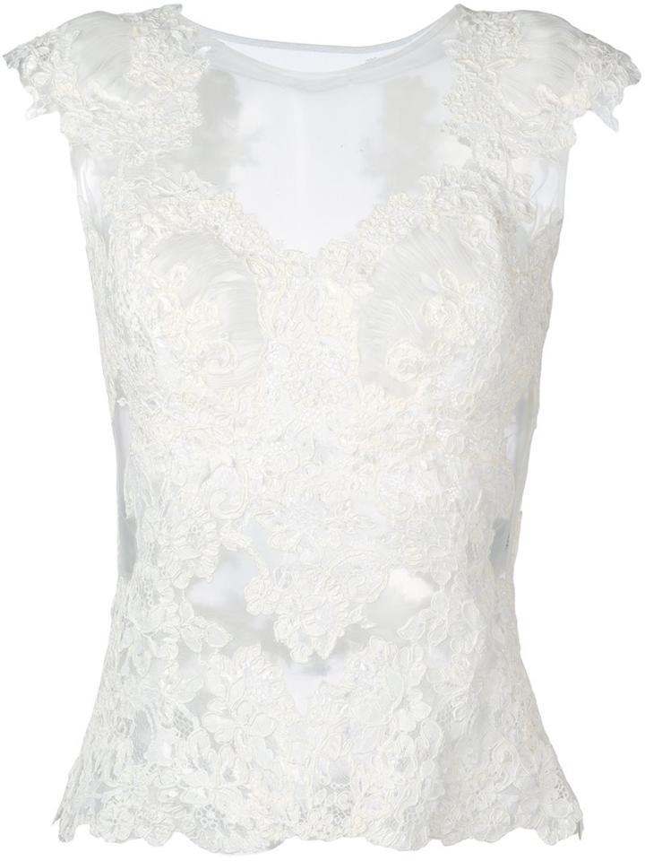 Ermanno Scervino Lace Panel Semi-sheer Blouse, Women's, Size: 40, White, Polyamide/viscose/silk