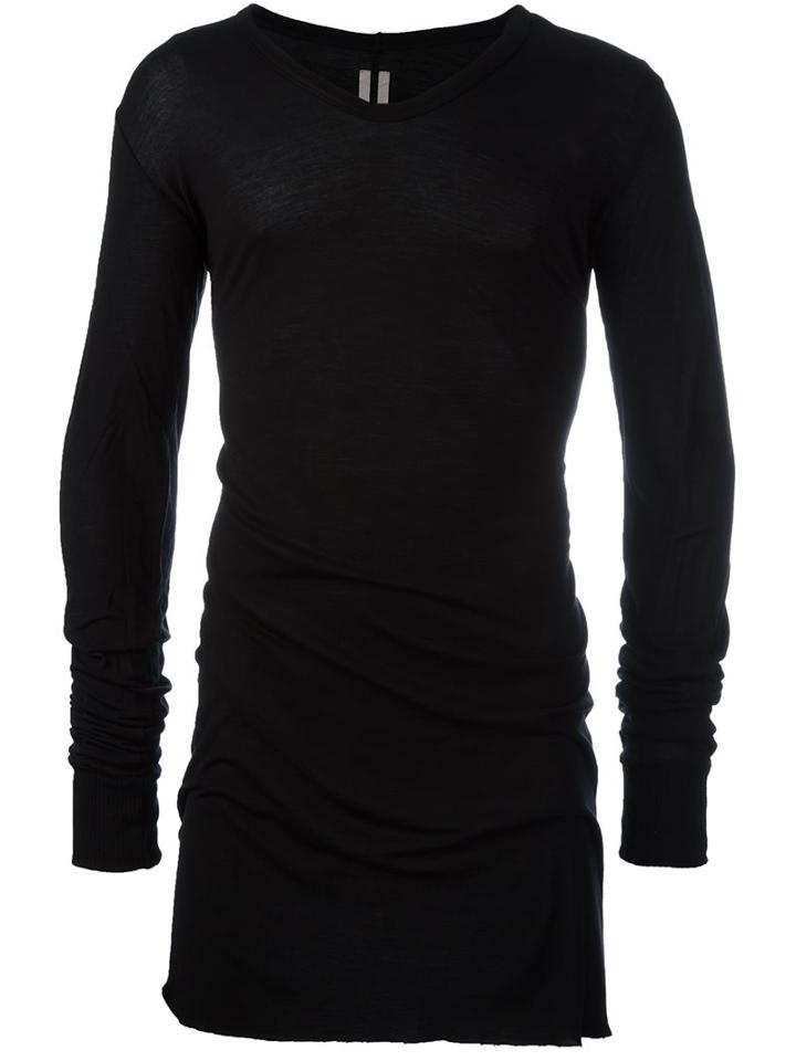 Rick Owens Long Length T-shirt, Men's, Size: Large, Black, Silk/viscose