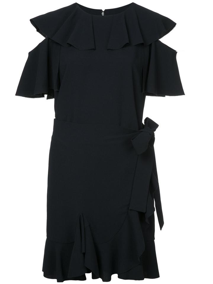 Goen.j Ruffle Trim Cold Shoulder Dress - Blue