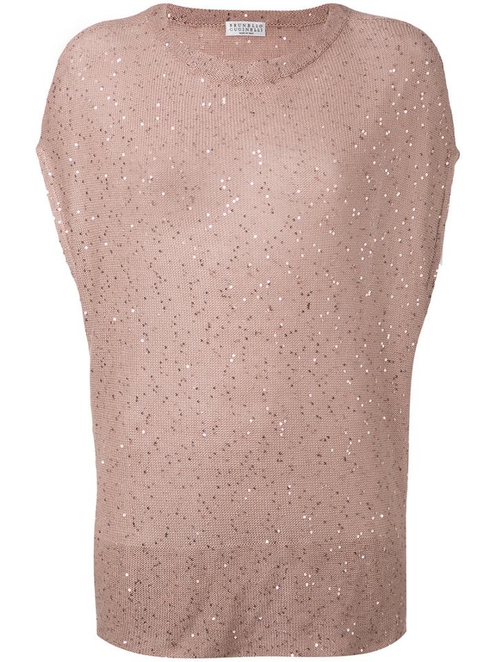 Brunello Cucinelli Sequin Knitted Top, Women's, Size: Medium, Pink/purple, Linen/flax/silk/polyamide